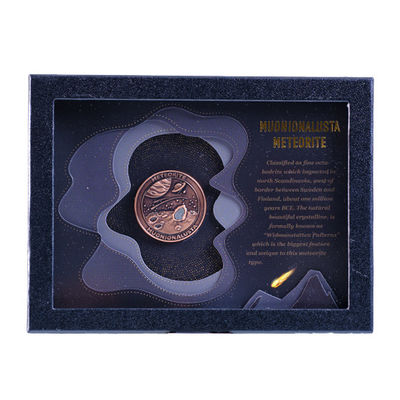Caixa de Monedas Rectangular de Meteorito Caixa de Vidro de Couro Incorporado para Colecionador