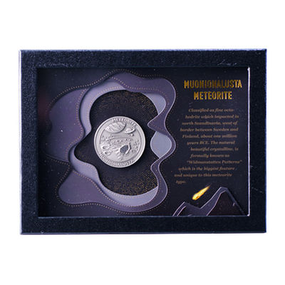 Caixa de Monedas Rectangular de Meteorito Caixa de Vidro de Couro Incorporado para Colecionador