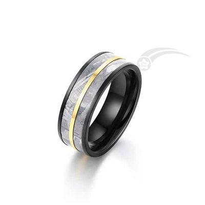 Banda de casamento anel de meteorito 8mm Duas linhas em 2 tons MUONIONALUSTA