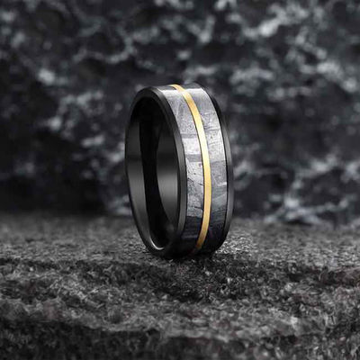 Banda de casamento anel de meteorito 8mm Duas linhas em 2 tons MUONIONALUSTA