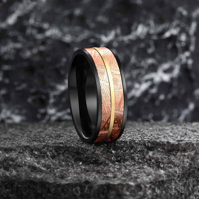Banda de casamento anel de meteorito 8mm Duas linhas em 2 tons MUONIONALUSTA