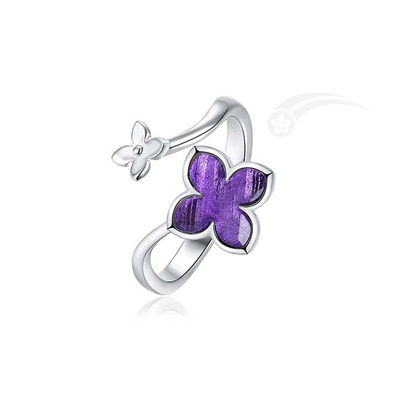 Romântico Lilac Flower Meteorite Jewelry Ring 925 Sterling Silver Ring 10mm