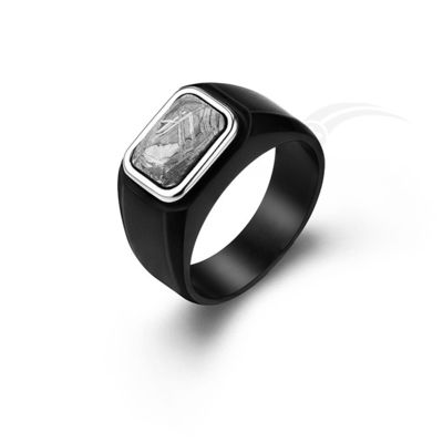 Anéis de jóias de meteorito de ferro / níquel com gravura personalizada 10 * 7 Cabochon facetado