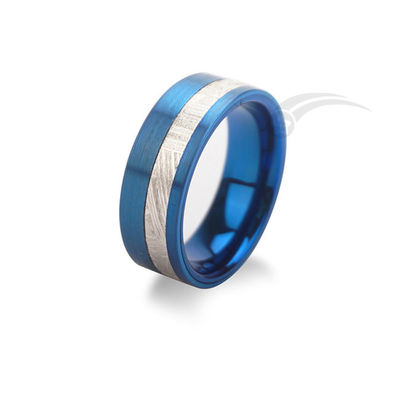 Homens azuis Anéis de casamento de meteoro de tungstênio 8 mm Largura Vários tamanhos